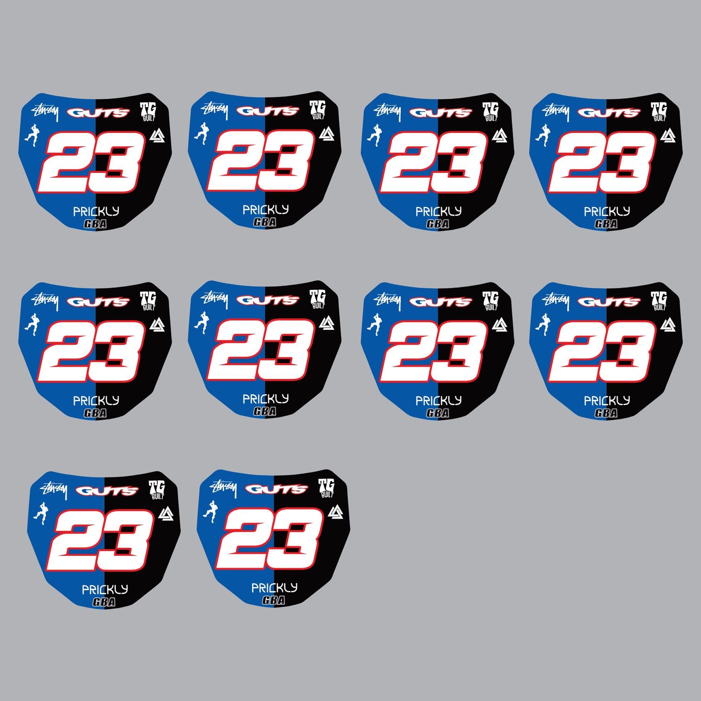 10 x Mini ODI / Surron downhill race plate sticker decal half colour